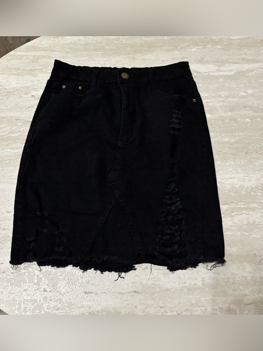 Black Distressed Denim Skirt - Women's Casual Style